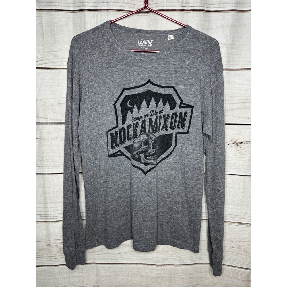 League Graphic T-Shirt Mens Large Gray Nockamixon Skull Long Sleeve Classic Fit